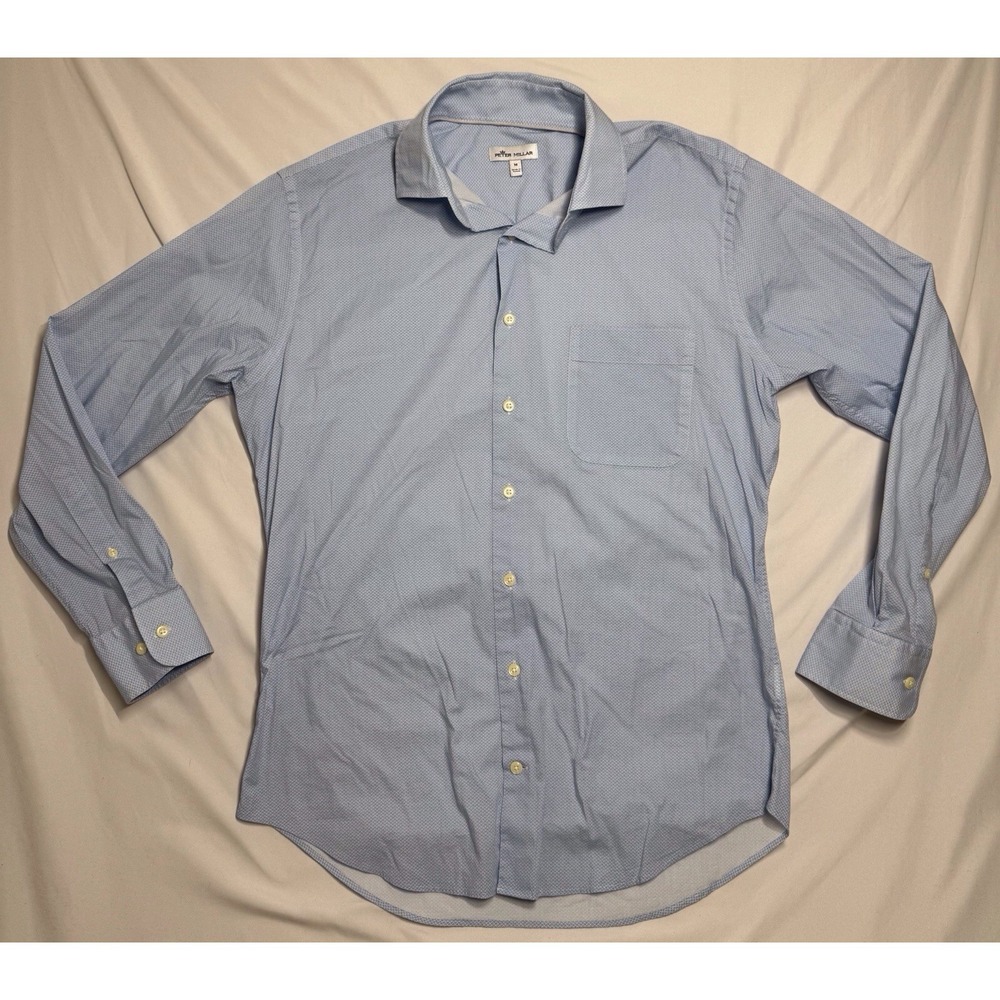 Peter Millar Collard Shirt Blue Long Sleeve Button Up Mens Size‎ M